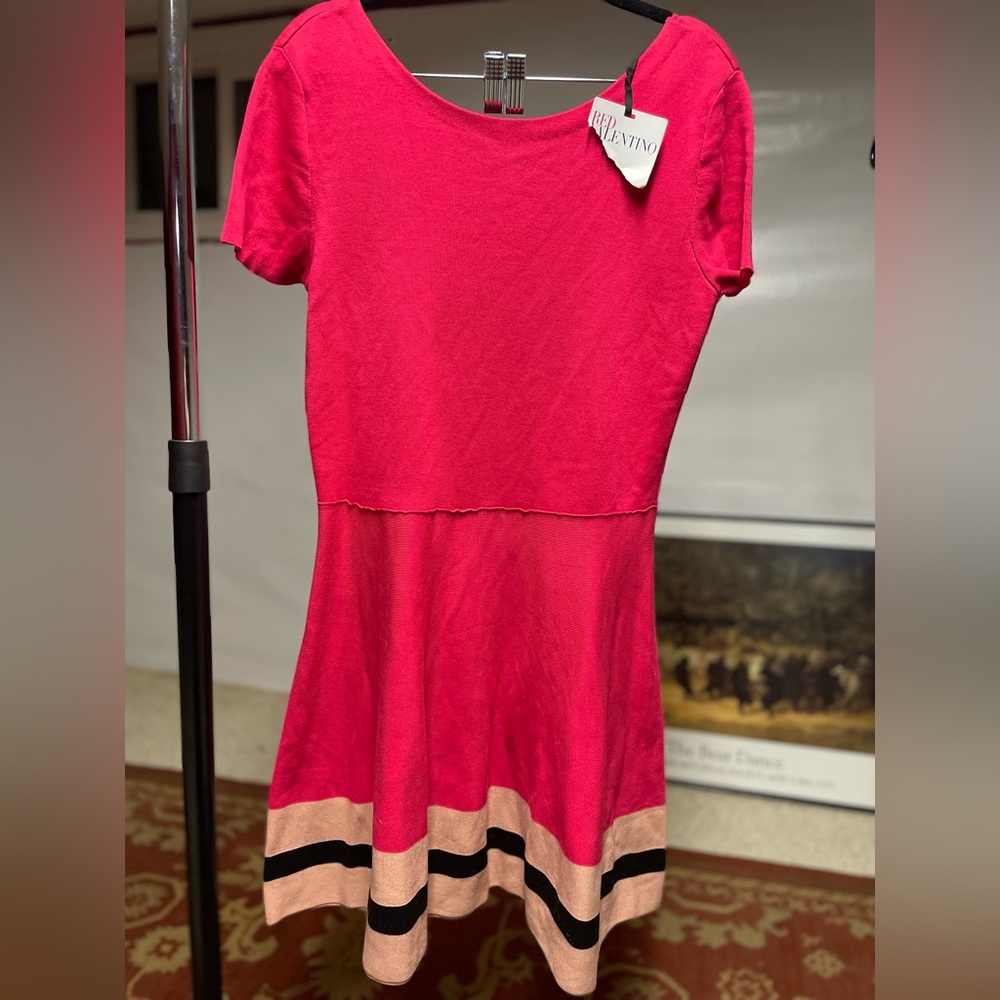Red Valentino Womens Size XL Knit Pink Short Sleeve Scoop Neck A-Line Dress *NWT